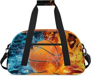 Ice and Fire Basketball Boys Girls Gym Bag Dance Perform Training Duffel Bags Weekender Carry-On Tote Luggage Bag Ideal for School Practice or Overnight Trips