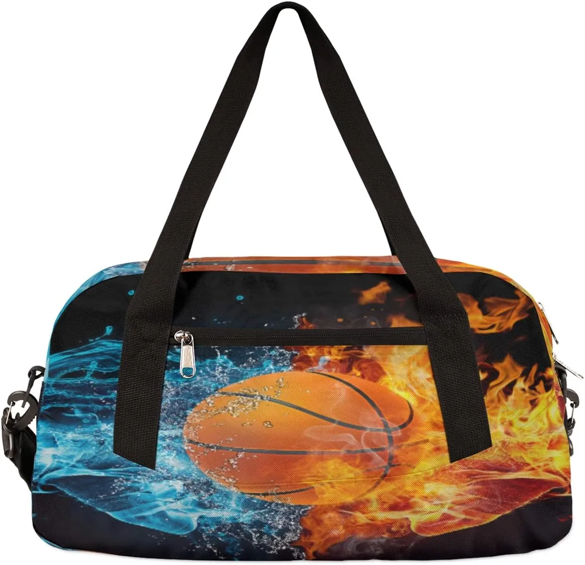 Ice Fire Basketball Burning Kids Duffel Bag,Basketball Theme Sport Gym Bag for Boys Girls Teen,Weekender Overnight Tote Bag Carry On Travel Duffel Bag for School Gymnastic Ballet