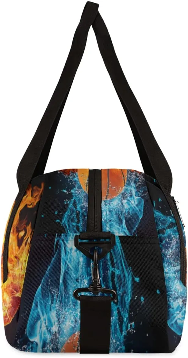 Ice Fire Basketball Burning Kids Duffel Bag,Basketball Theme Sport Gym Bag for Boys Girls Teen,Weekender Overnight Tote Bag Carry On Travel Duffel Bag for School Gymnastic Ballet