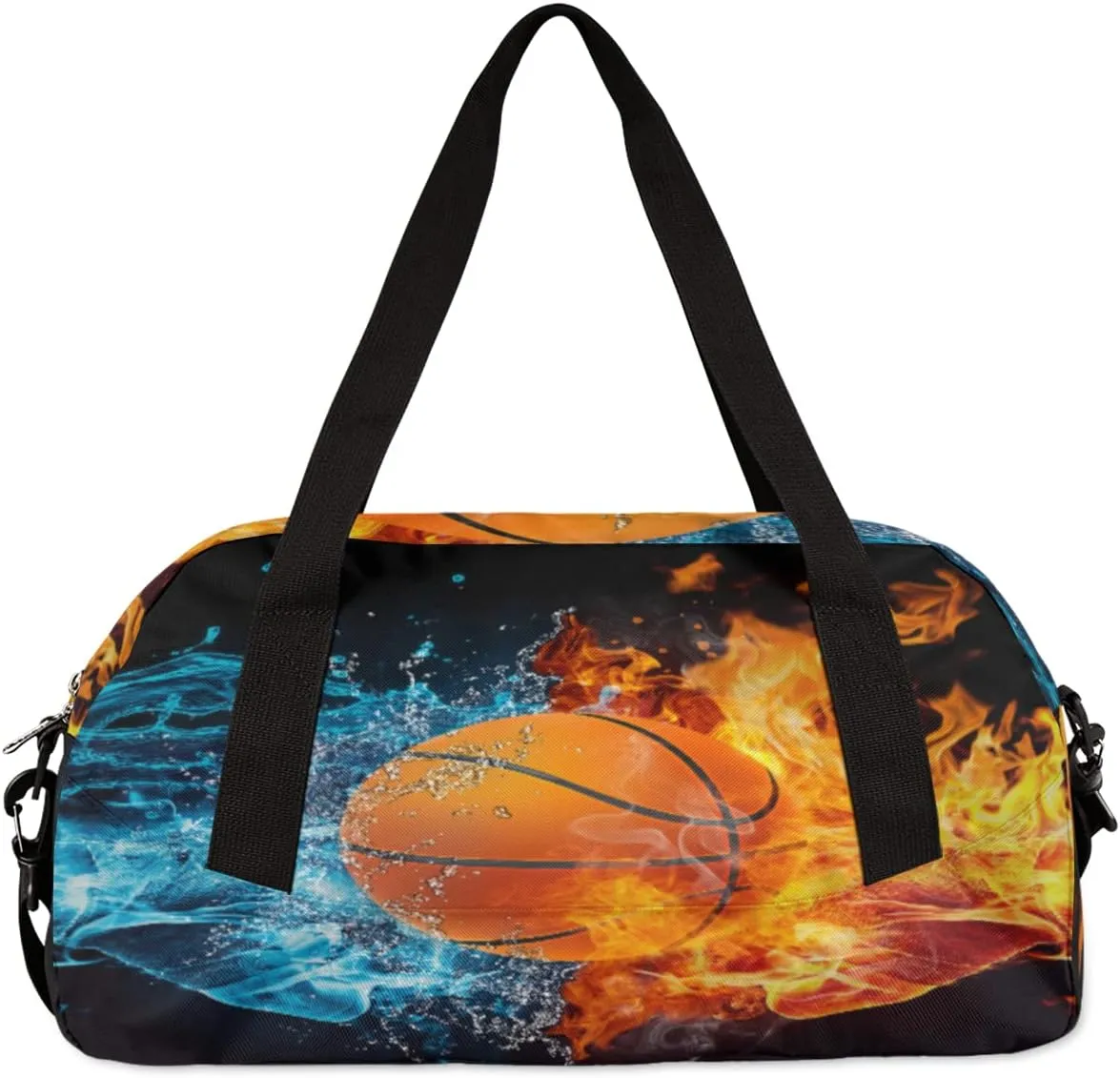 Ice Fire Basketball Burning Kids Duffel Bag,Basketball Theme Sport Gym Bag for Boys Girls Teen,Weekender Overnight Tote Bag Carry On Travel Duffel Bag for School Gymnastic Ballet