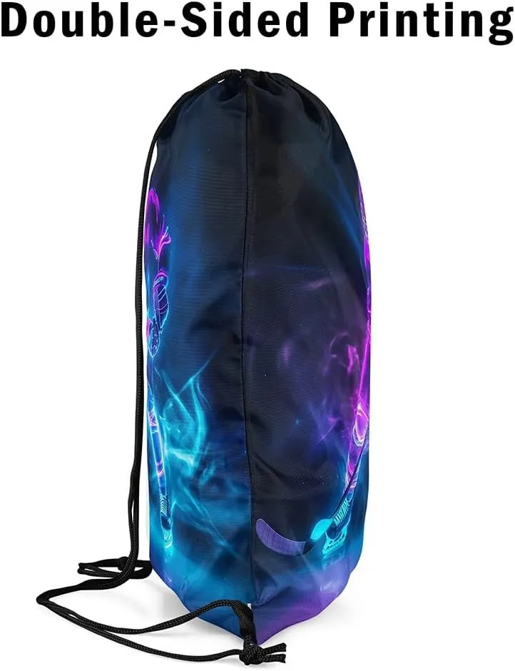Ice Hockey Apron 13X15.7,Field Hockey Drawstring Bags,Ice Hockey Player Draw String Back Bag,Sports Games String Backpack,Winter Sports Cinch Bag for Sport Gym Camping Trip,Blue Purple