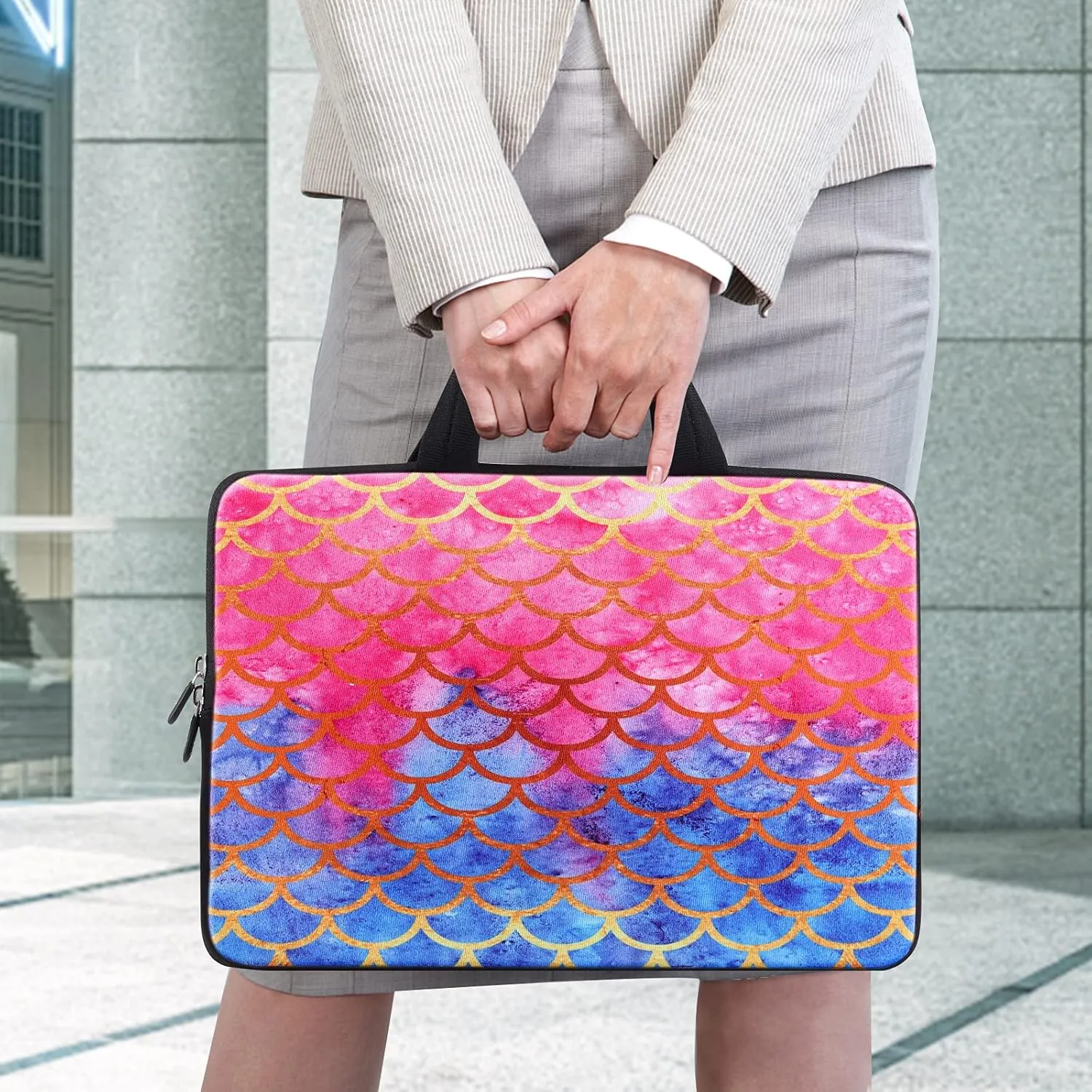iColor 14 15 15.4 15.6 inch Laptop Bag Case Handle chromebook case Sleeve Computer Protect Case Pouch Holder Notebook Sleeve Neoprene Chromebook Cover Soft Carring Travel Case Mermaid ICB-14