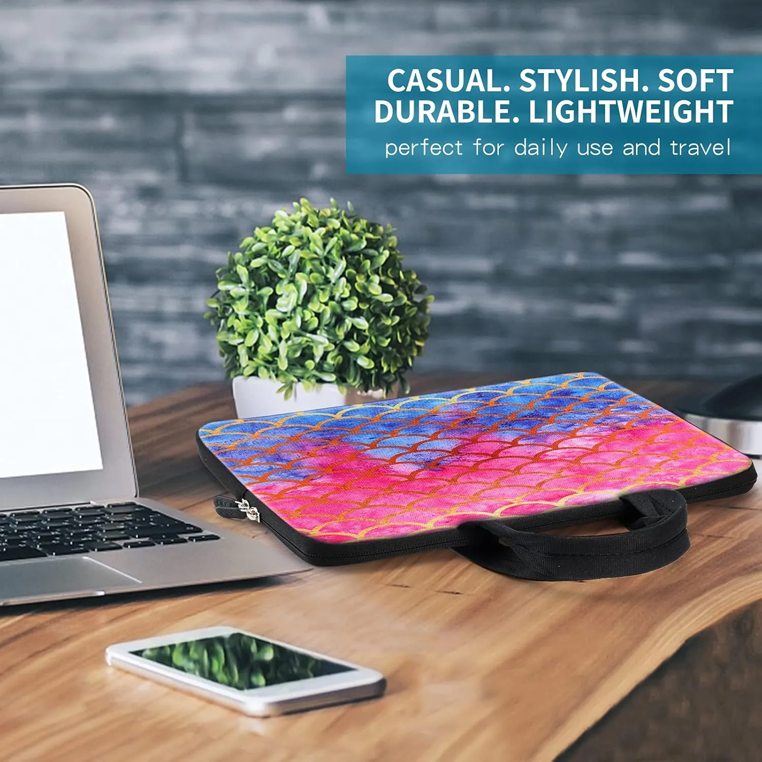 iColor 14 15 15.4 15.6 inch Laptop Bag Case Handle chromebook case Sleeve Computer Protect Case Pouch Holder Notebook Sleeve Neoprene Chromebook Cover Soft Carring Travel Case Mermaid ICB-14