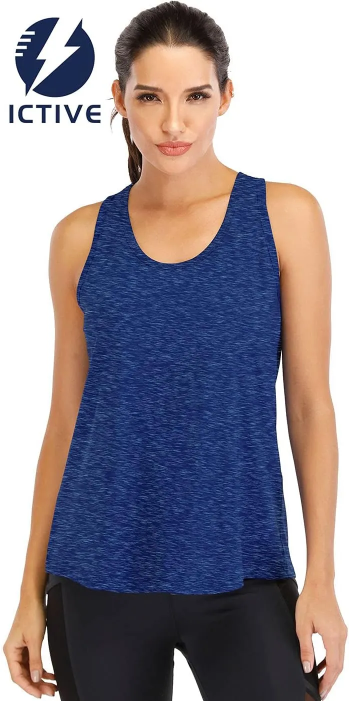 ICTIVE Workout Tops for Women Loose Fit Racerback Mesh Backless Muscle Tank Running Shirts