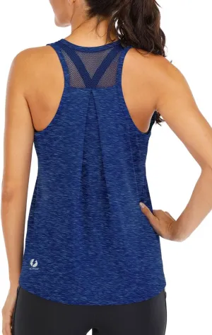 ICTIVE Workout Tops for Women Loose Fit Racerback Mesh Backless Muscle Tank Running Shirts