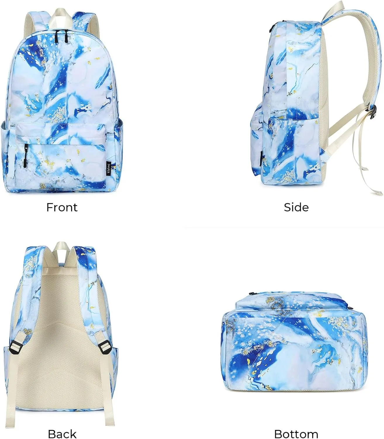 Imyth Backpack for Teen Girls School Gift Bookbag Lunch Box Pencil Bag 3 in 1 Set (Marble Blue)