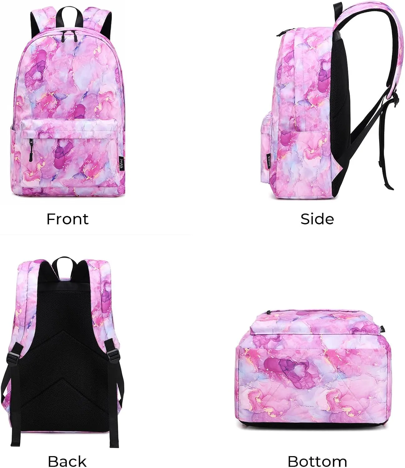 Imyth Backpack for Teen Girls School Gift Bookbag Lunch Box Pencil Bag 3 in 1 Set (Marble powder)