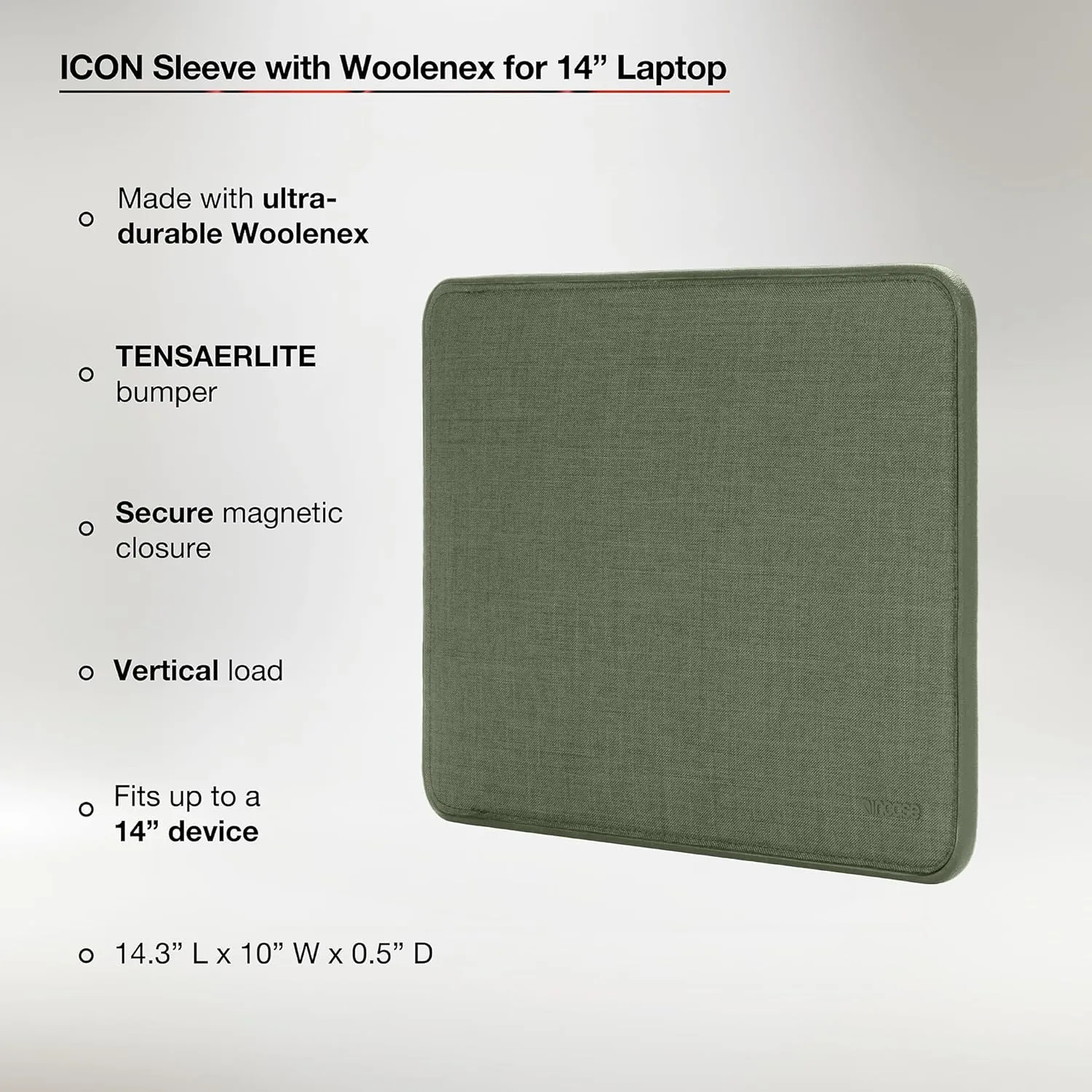 Incase ICON Sleeve with Woolenex - MacBook Pro 14 inch Case - 2024, 2023, 2022, 2021, M4, M3, M2, M1 - Fitted MacBook Case, Laptop Sleeve, Hard Cover, Durable, Lightweight - Huntmaster Green