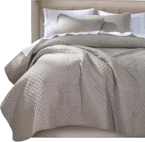 Indigo Hill by HiEnd Accents Anna Diamond Quilted Coverlet Set with Pillow Shams, Taupe Solid Color, King Size, Rustic Traditional Farmhouse Style Bedding Set, 1 Bedspread and 2 Pillow Cases