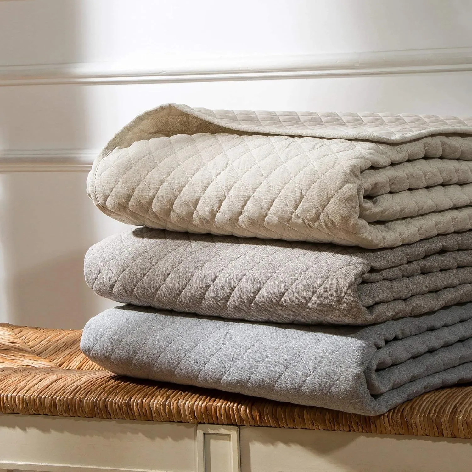Indigo Hill by HiEnd Accents Anna Diamond Quilted Coverlet Set with Pillow Shams, Taupe Solid Color, King Size, Rustic Traditional Farmhouse Style Bedding Set, 1 Bedspread and 2 Pillow Cases