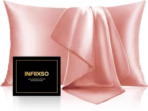 INFIIXSO Mulberry Silk Pillowcase for Hair and Skin, Silk Pillow Cases Standard Size Set of 2 with Hidden Zipper 20"x26", Ultra Smooth and Soft Cooling Pillow Cases for Hot Sleepers(Blush Pink,2 Pack)