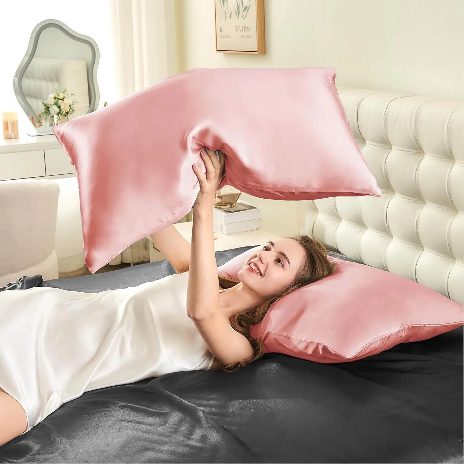 INFIIXSO Mulberry Silk Pillowcase for Hair and Skin, Silk Pillow Cases Standard Size Set of 2 with Hidden Zipper 20"x26", Ultra Smooth and Soft Cooling Pillow Cases for Hot Sleepers(Blush Pink,2 Pack)