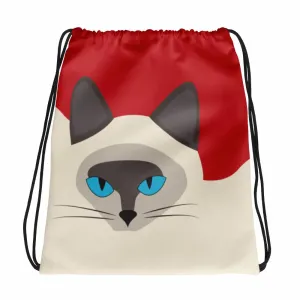 Inscrutable Cat 'Siamese Red' Drawstring bag