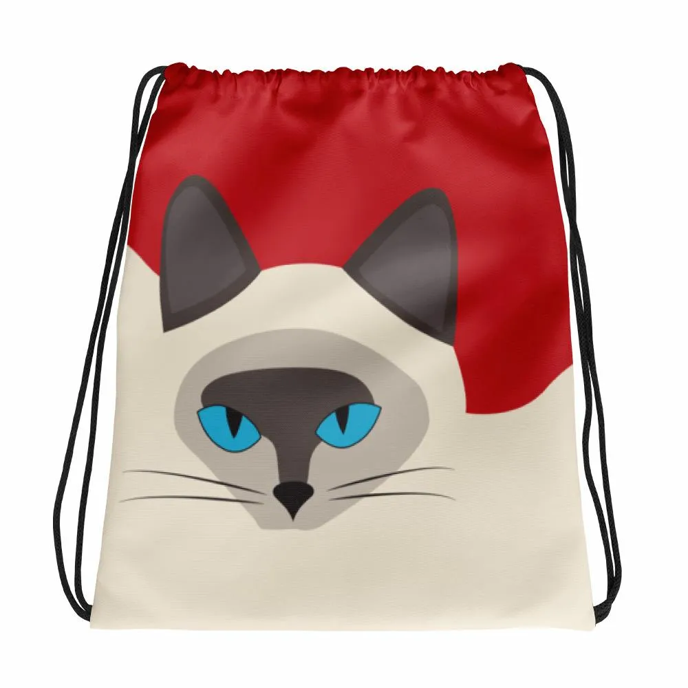 Inscrutable Cat 'Siamese Red' Drawstring bag