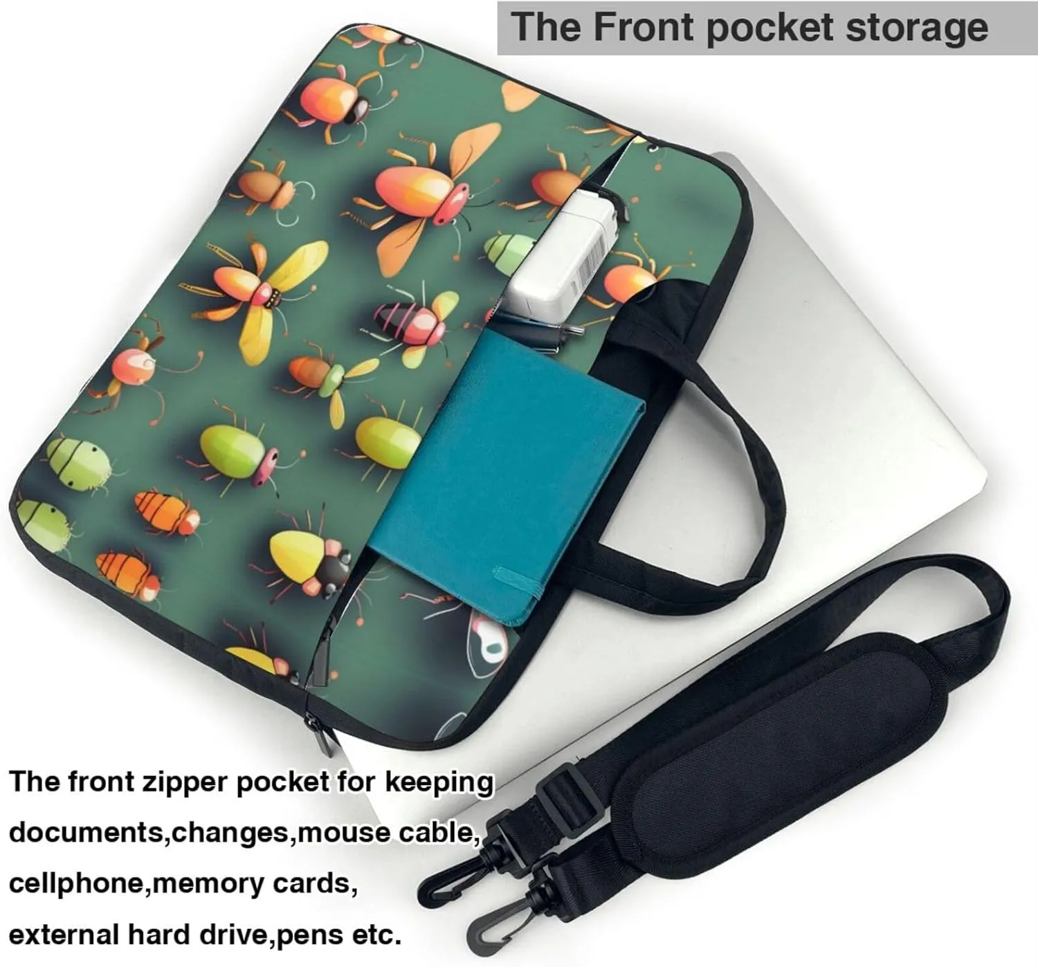 Insect Atlas Pattern Laptop Bag - with Soft Interior, Multiple Pockets - Ideal for Men, Travel and Business