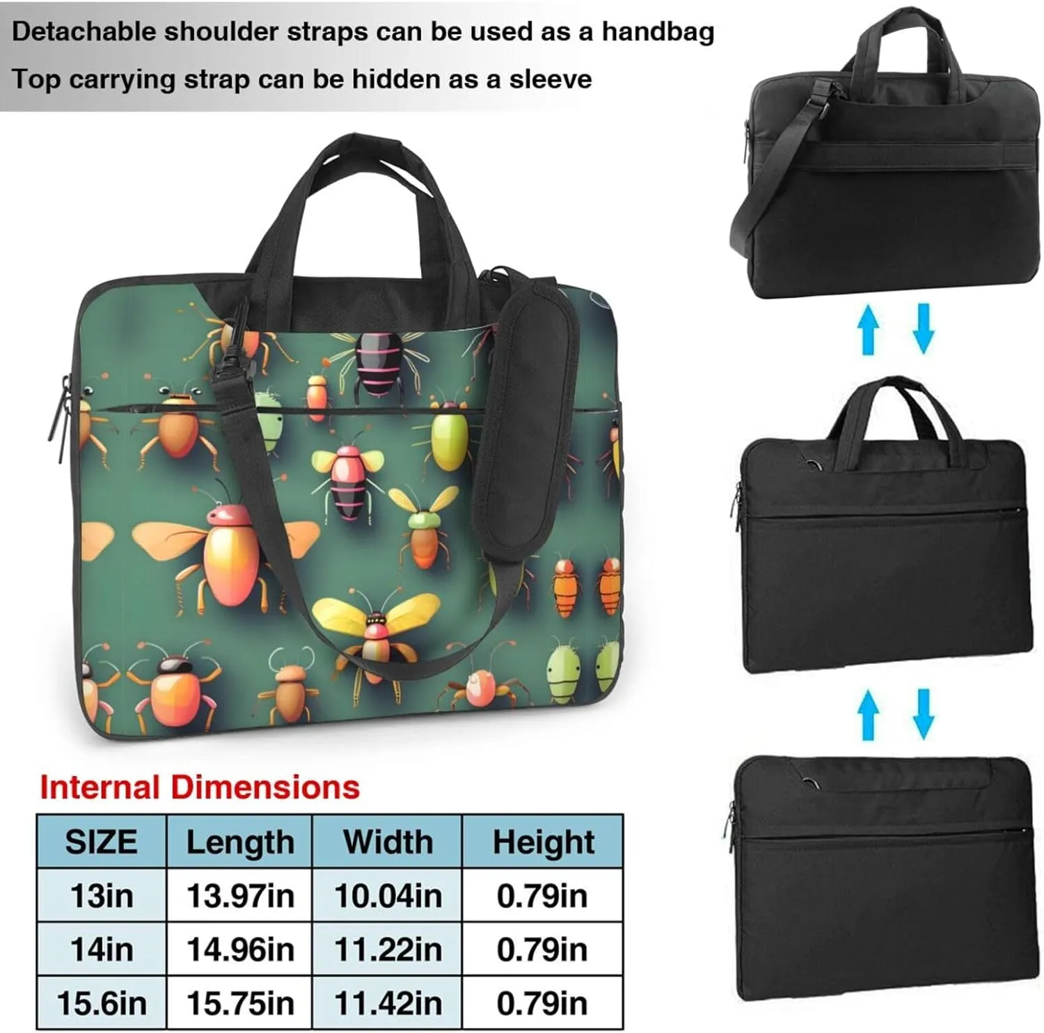 Insect Atlas Pattern Laptop Bag - with Soft Interior, Multiple Pockets - Ideal for Men, Travel and Business