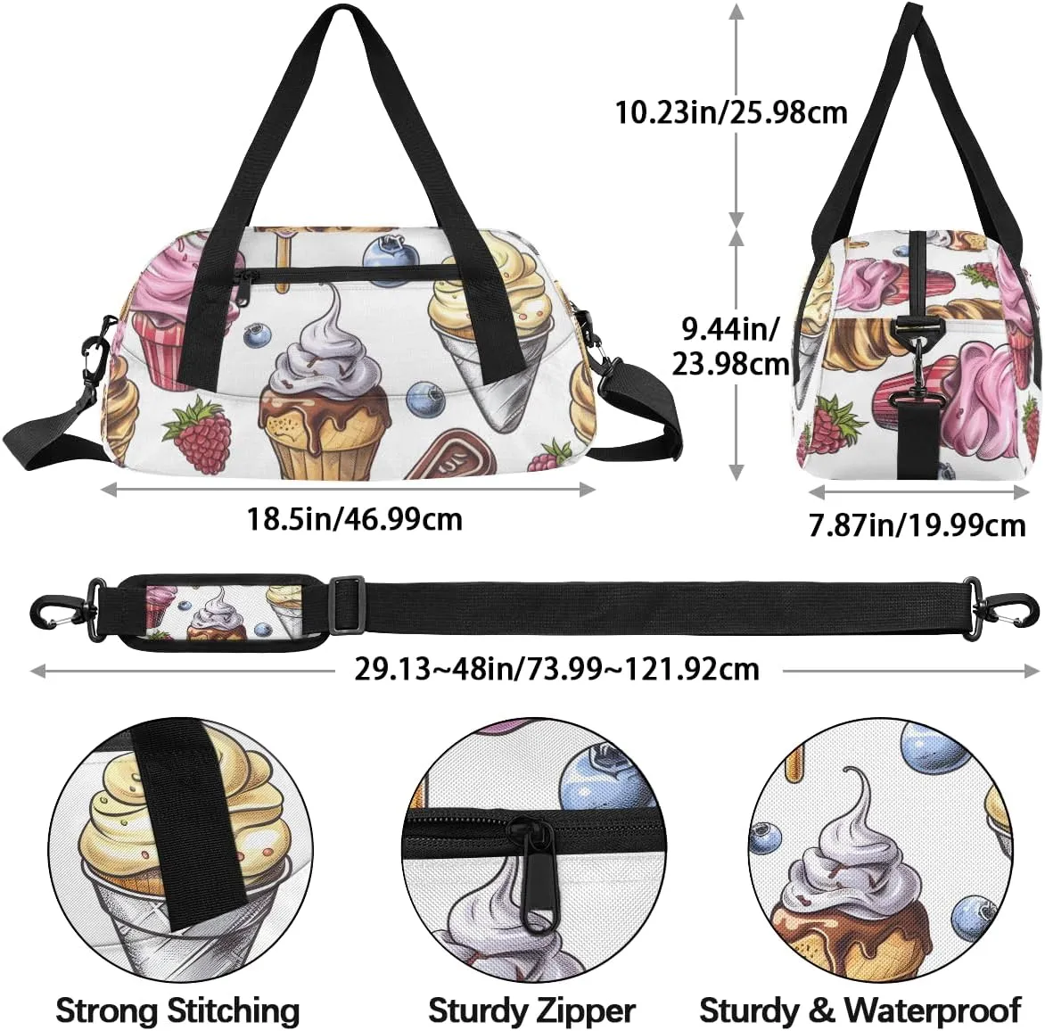 Iove Bite Frozen Yogurt Kids Duffle Bag Boys Girls Small Sport Dance Gym Bag for Overnight Travel Weekender Carry On