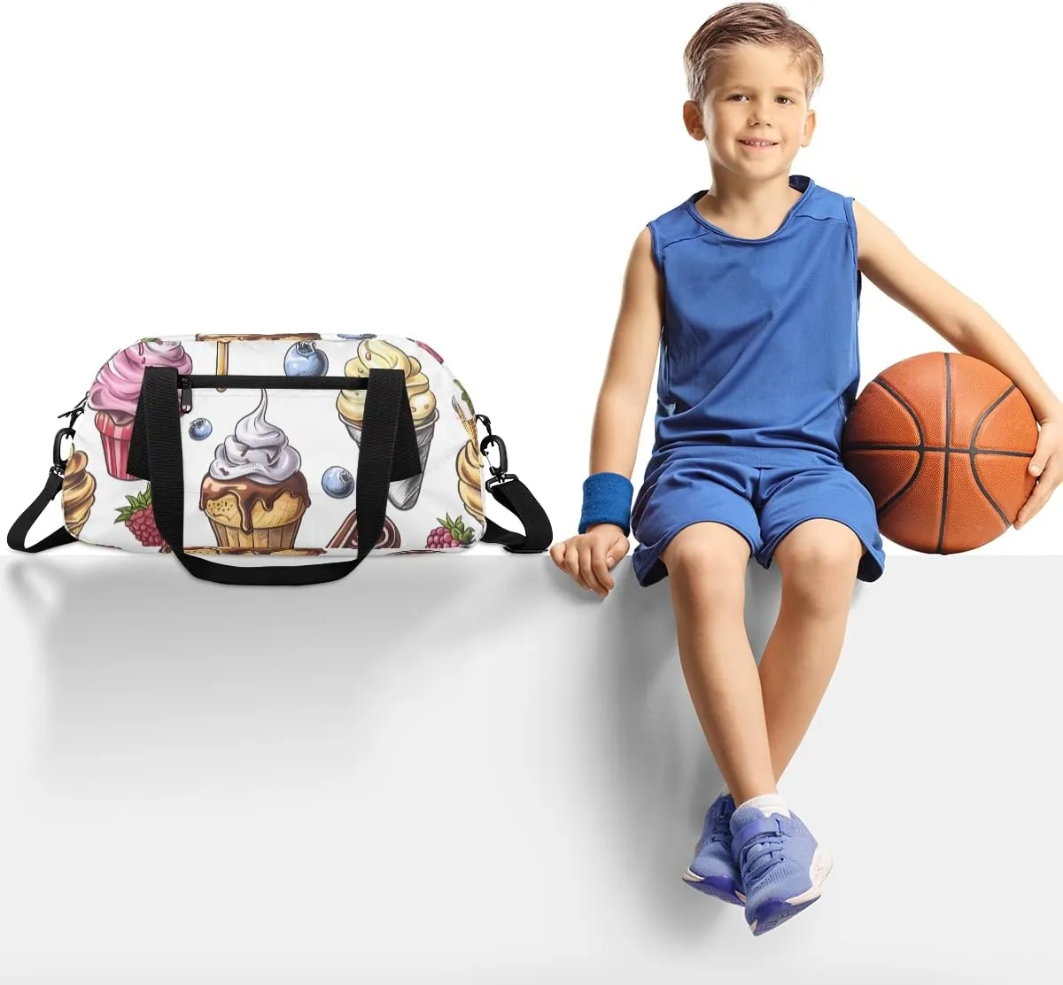 Iove Bite Frozen Yogurt Kids Duffle Bag Boys Girls Small Sport Dance Gym Bag for Overnight Travel Weekender Carry On