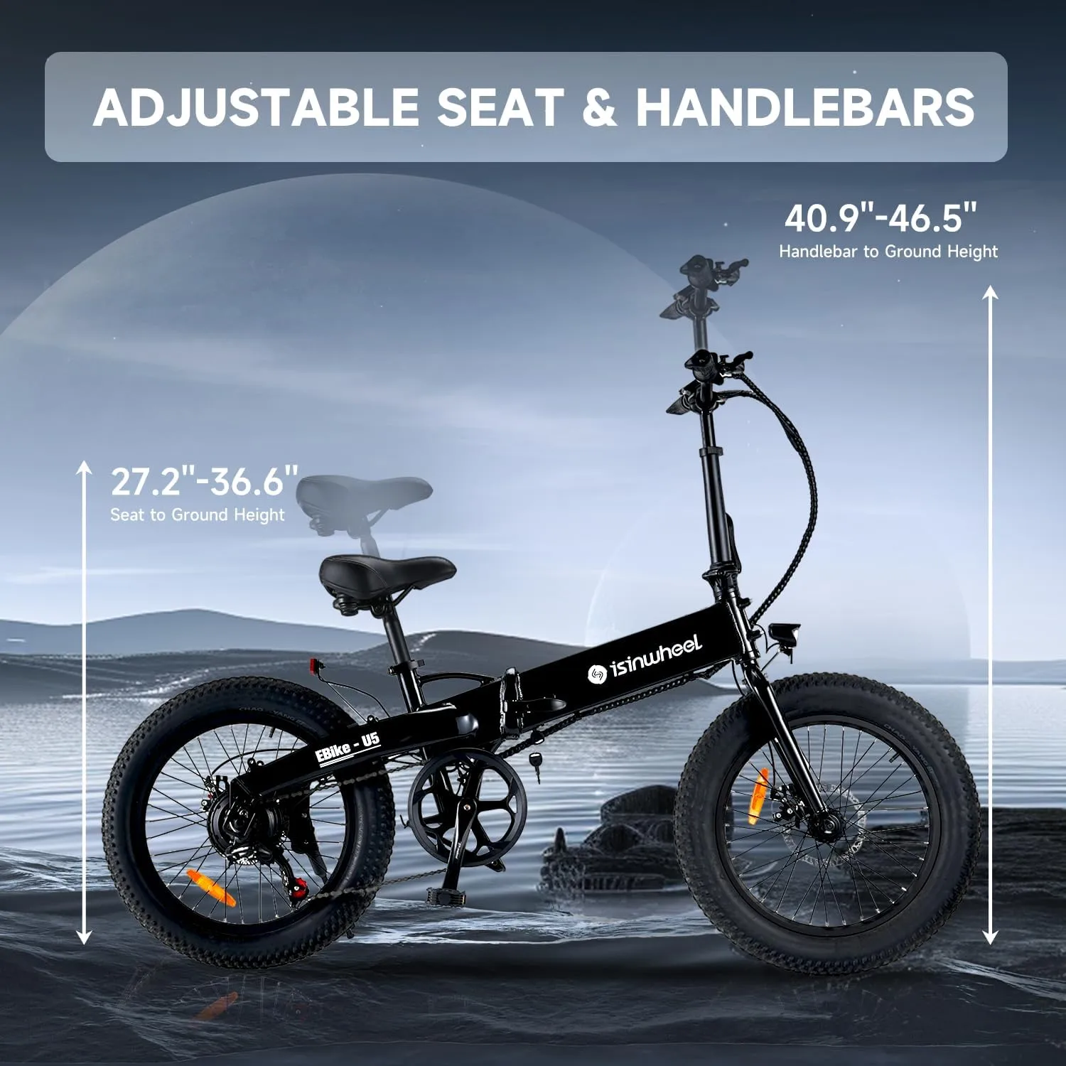 isinwheel U5 Electric Bike Adult 500W, 20" Folding Bikes, 20MPH Max Range 45  Mile, 48V 374.4Wh Removable Battery, Weighs Only 48.5lbs, Suitable for Leisure Riding&Commuting