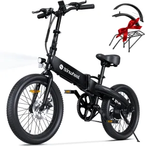 isinwheel U5 Electric Bike Adult 500W, 20" Folding Bikes, 20MPH Max Range 45  Mile, 48V 374.4Wh Removable Battery, Weighs Only 48.5lbs, Suitable for Leisure Riding&Commuting