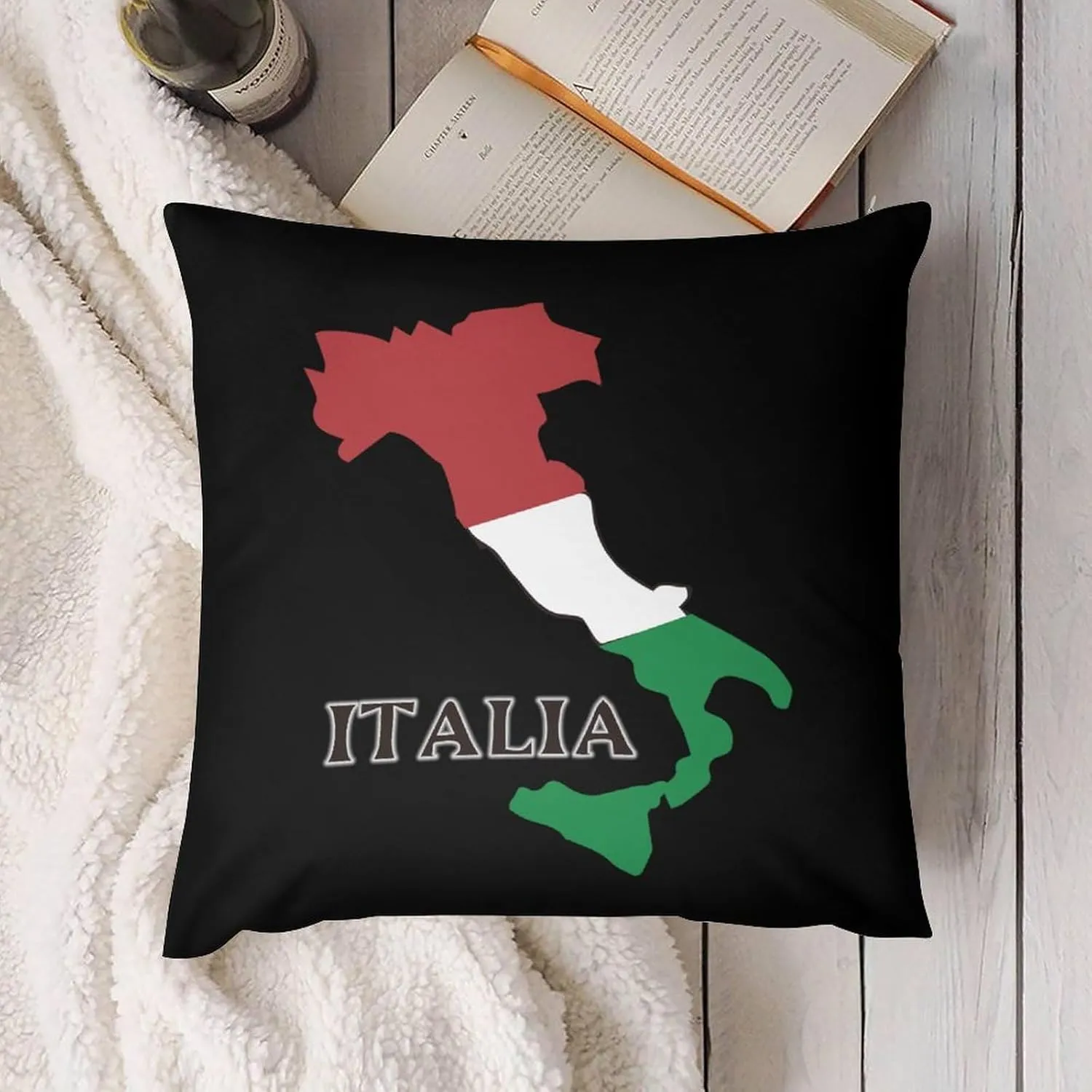 Italy Flag Map Plush Pillow Cases Soft Pillow Covers Smooth Cushion Covers for Sofa Bed Set of 4 16 "x16
