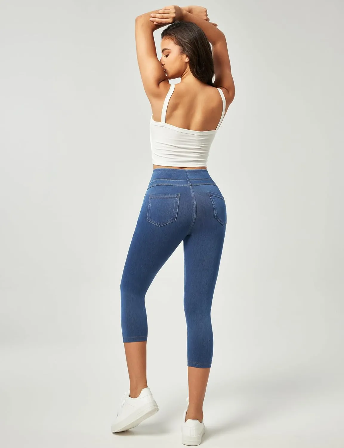 IUGA Jeggings for Women Pull On Capri Jeans Stretchy Jean Capris High Waisted Denim Capri Leggings Casual Pants with Pockets