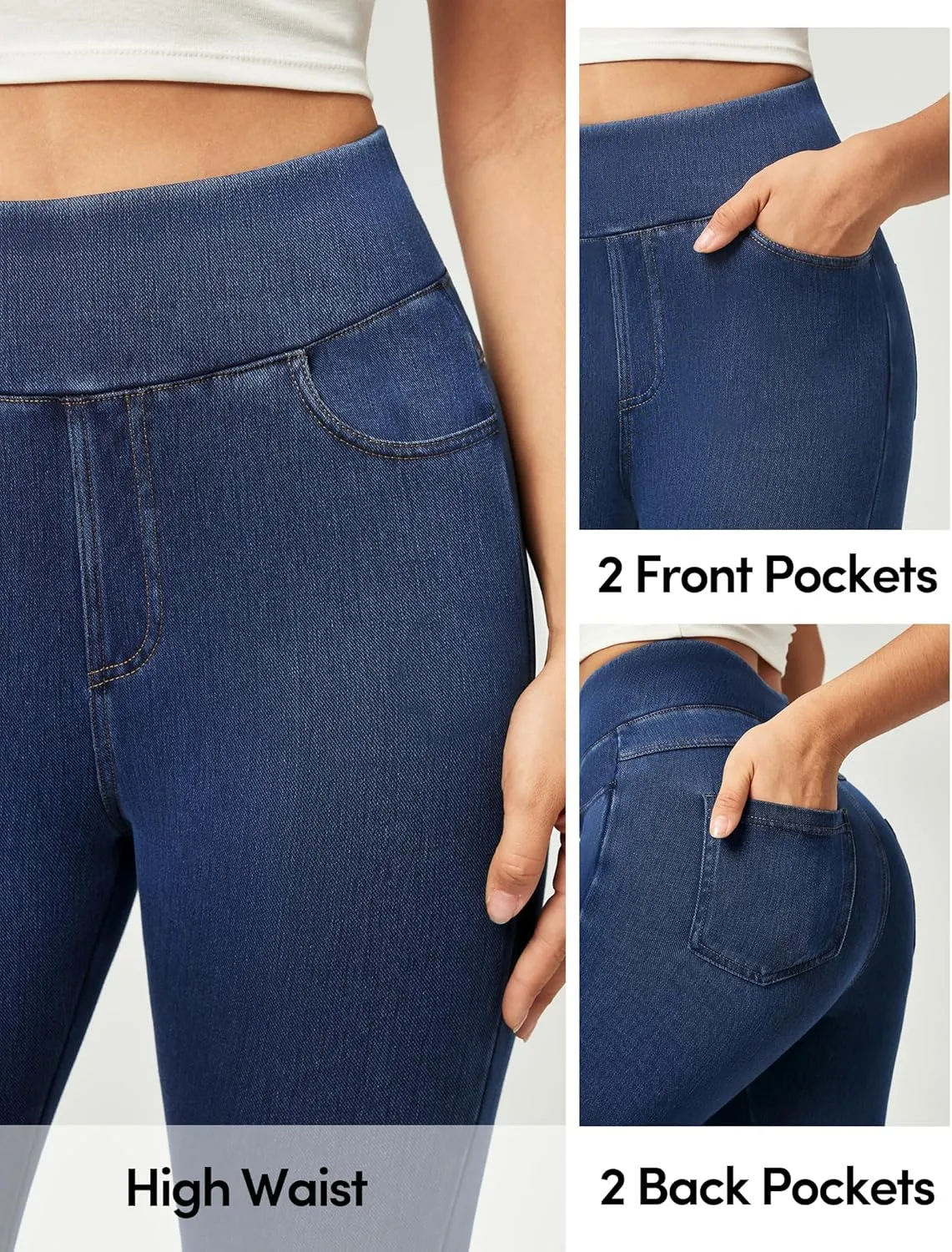 IUGA Jeggings for Women Pull On Capri Jeans Stretchy Jean Capris High Waisted Denim Capri Leggings Casual Pants with Pockets