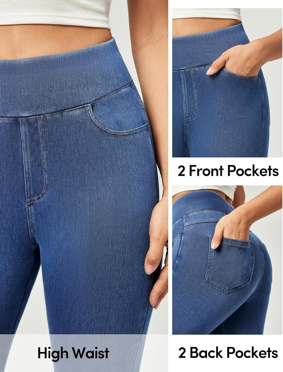 IUGA Jeggings for Women Pull On Capri Jeans Stretchy Jean Capris High Waisted Denim Capri Leggings Casual Pants with Pockets