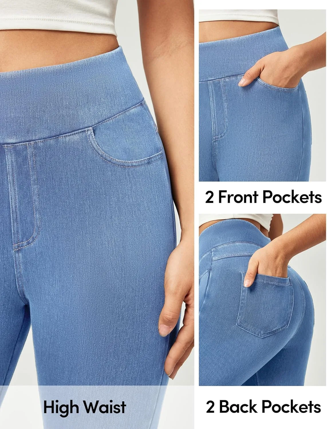 IUGA Jeggings for Women Pull On Capri Jeans Stretchy Jean Capris High Waisted Denim Capri Leggings Casual Pants with Pockets