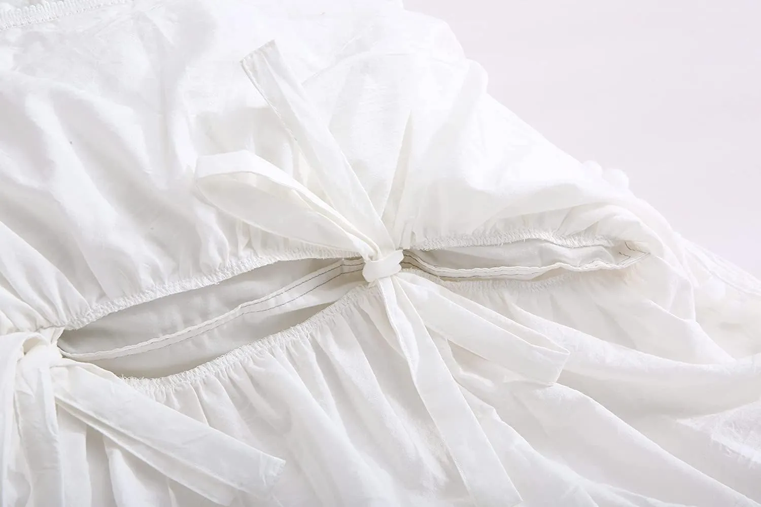 Ivory Ruffled Pillow Shams with Pom Poms Pillowcases Cotton Pillow Covers King Size 20"X36" Farmhouse French Country 2-Pack