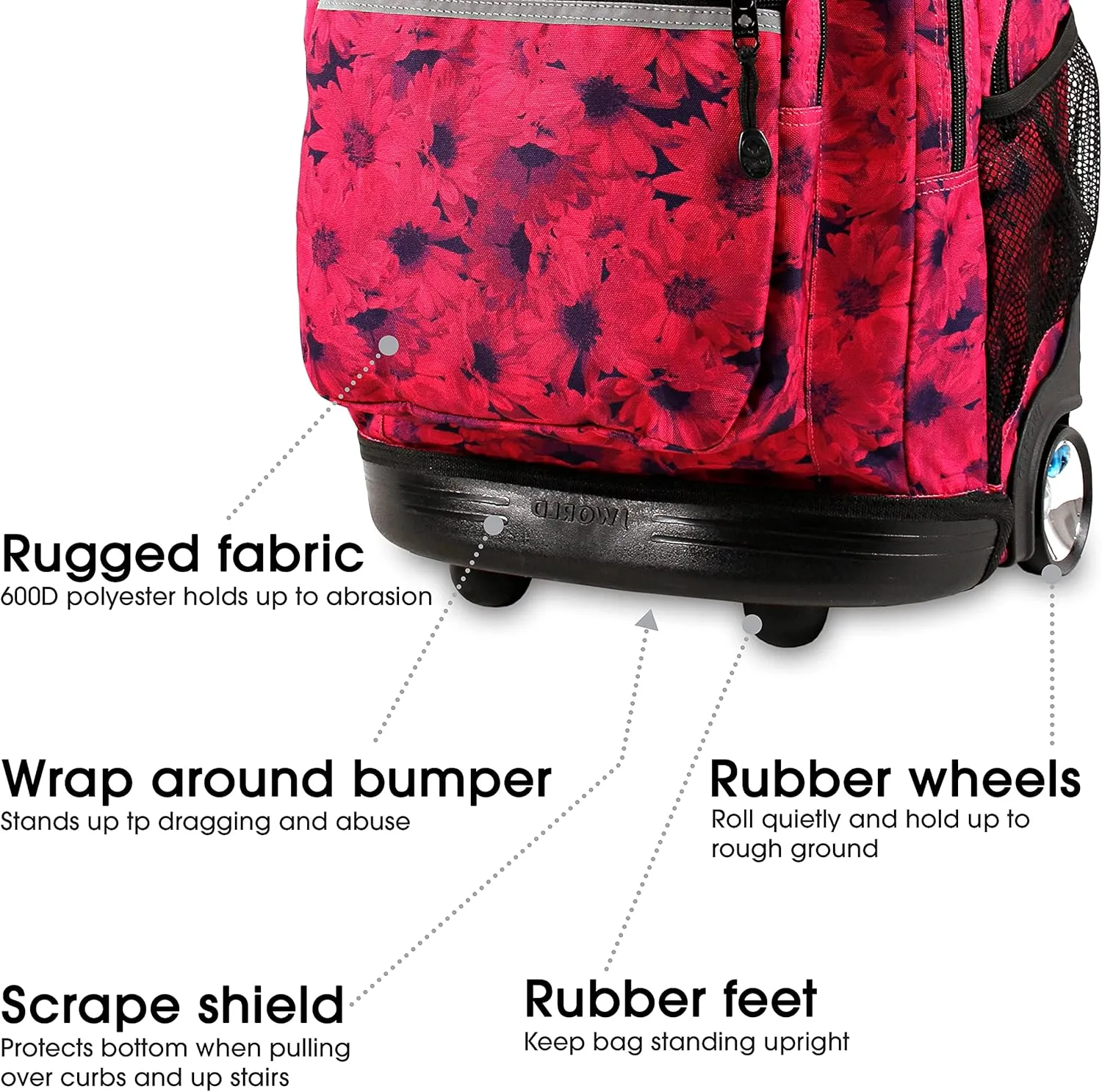 J World New York Sundance Rolling Backpack Girl Boy Roller Bookbag, Bellis, 20 Inch