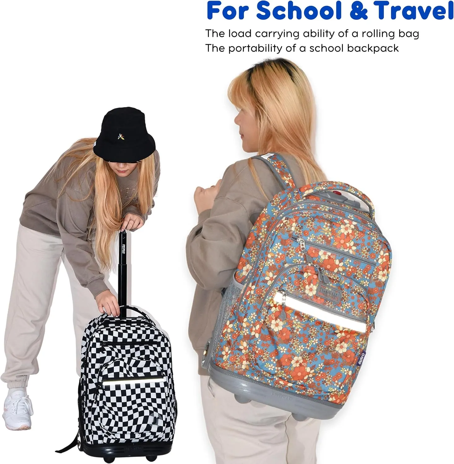 J World New York Sundance Rolling Backpack Girl Boy Roller Bookbag, Block Navy, 20 Inch