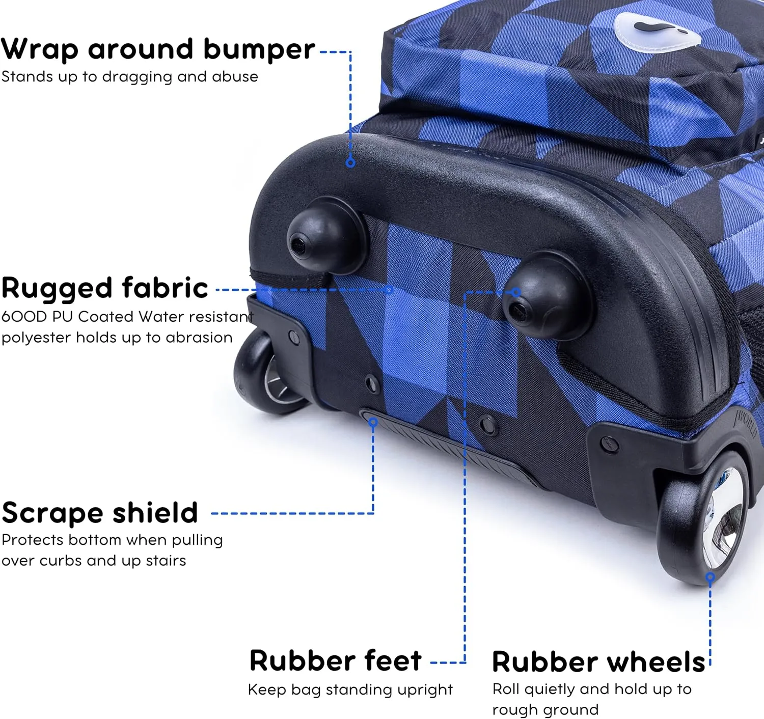 J World New York Sundance Rolling Backpack Girl Boy Roller Bookbag, Block Navy, 20 Inch