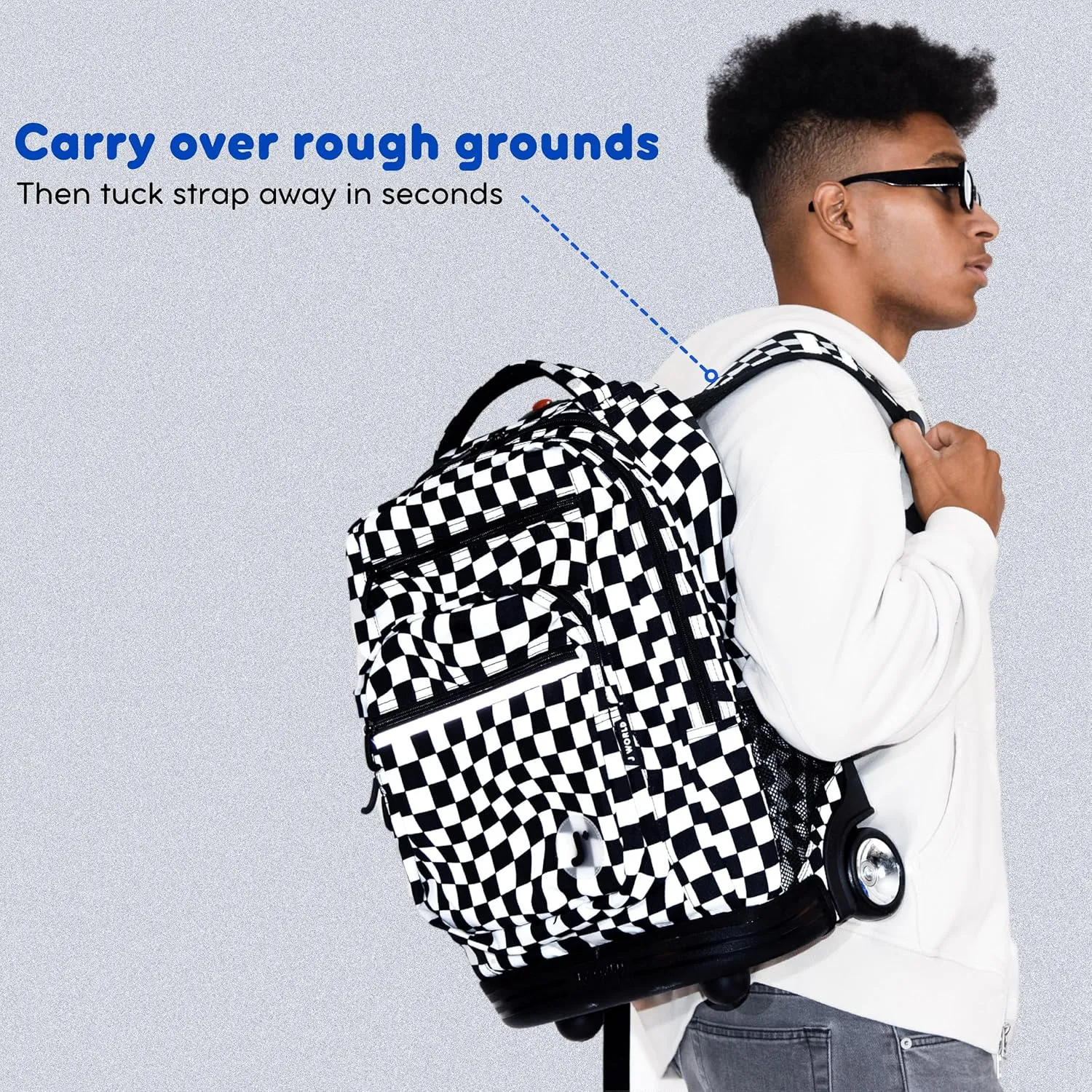 J World New York Sundance Rolling Backpack Girl Boy Roller Bookbag, Block Navy, 20 Inch