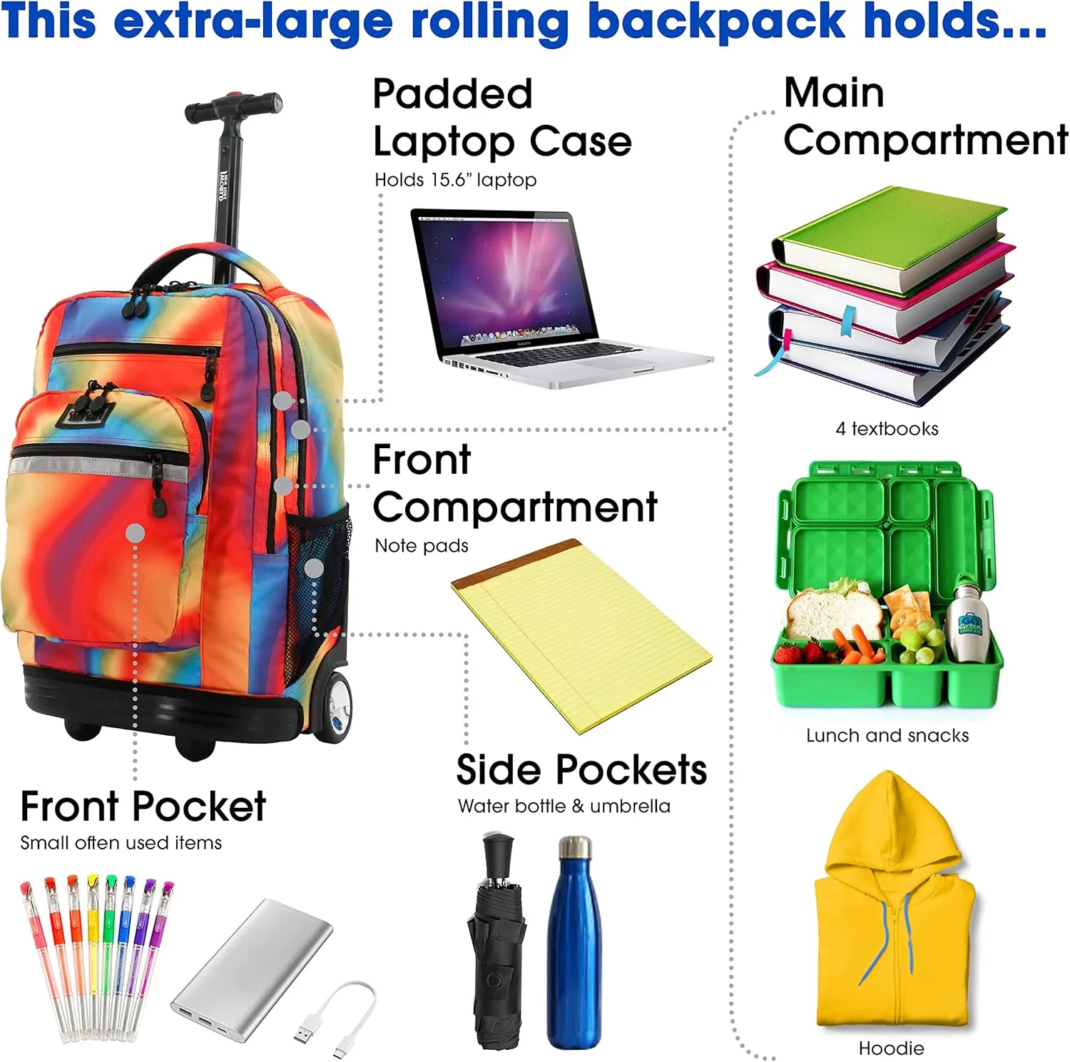 J World New York Sundance Rolling Backpack Girl Boy Roller Bookbag, Heat, 20 Inch