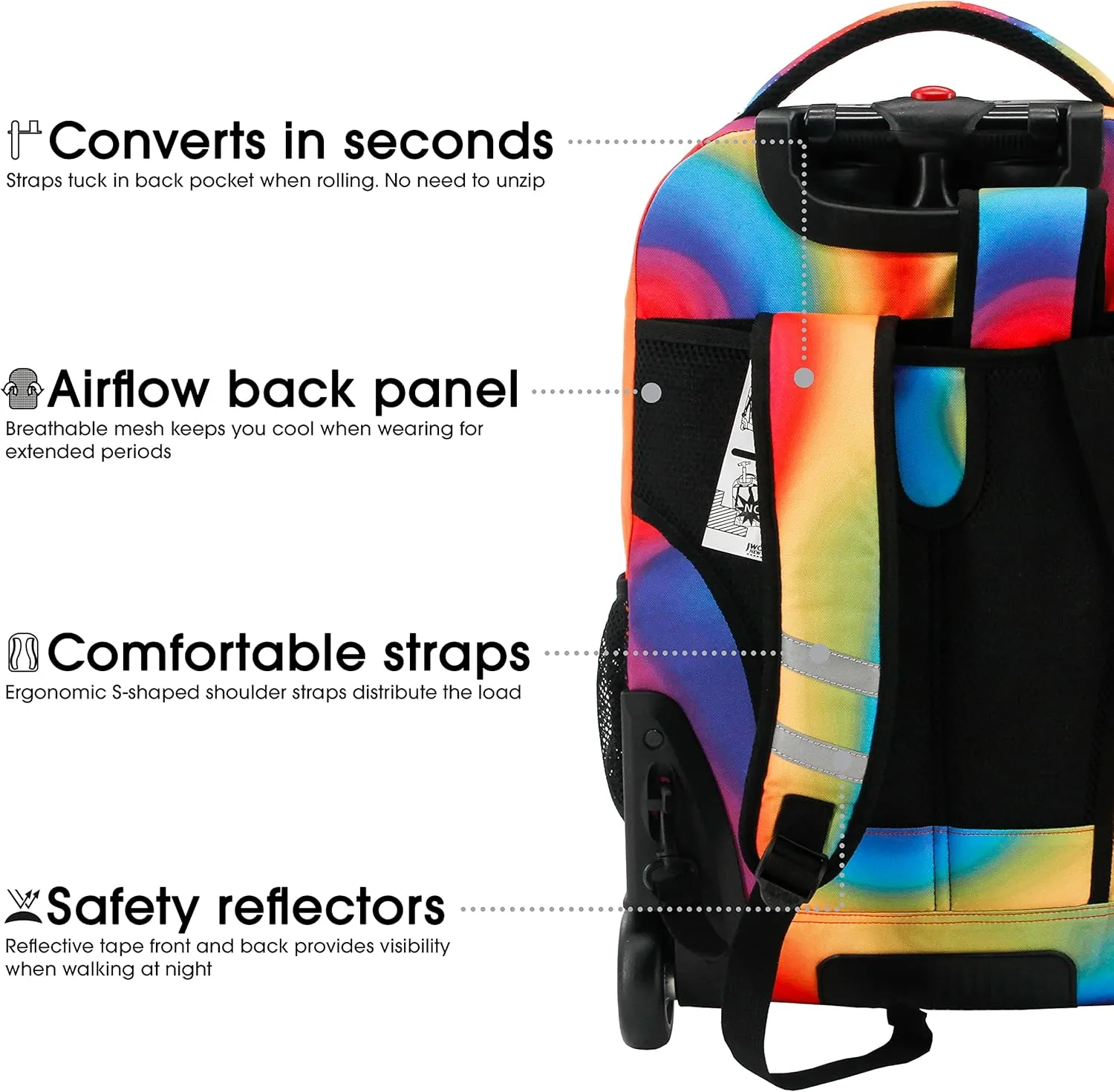 J World New York Sundance Rolling Backpack Girl Boy Roller Bookbag, Heat, 20 Inch