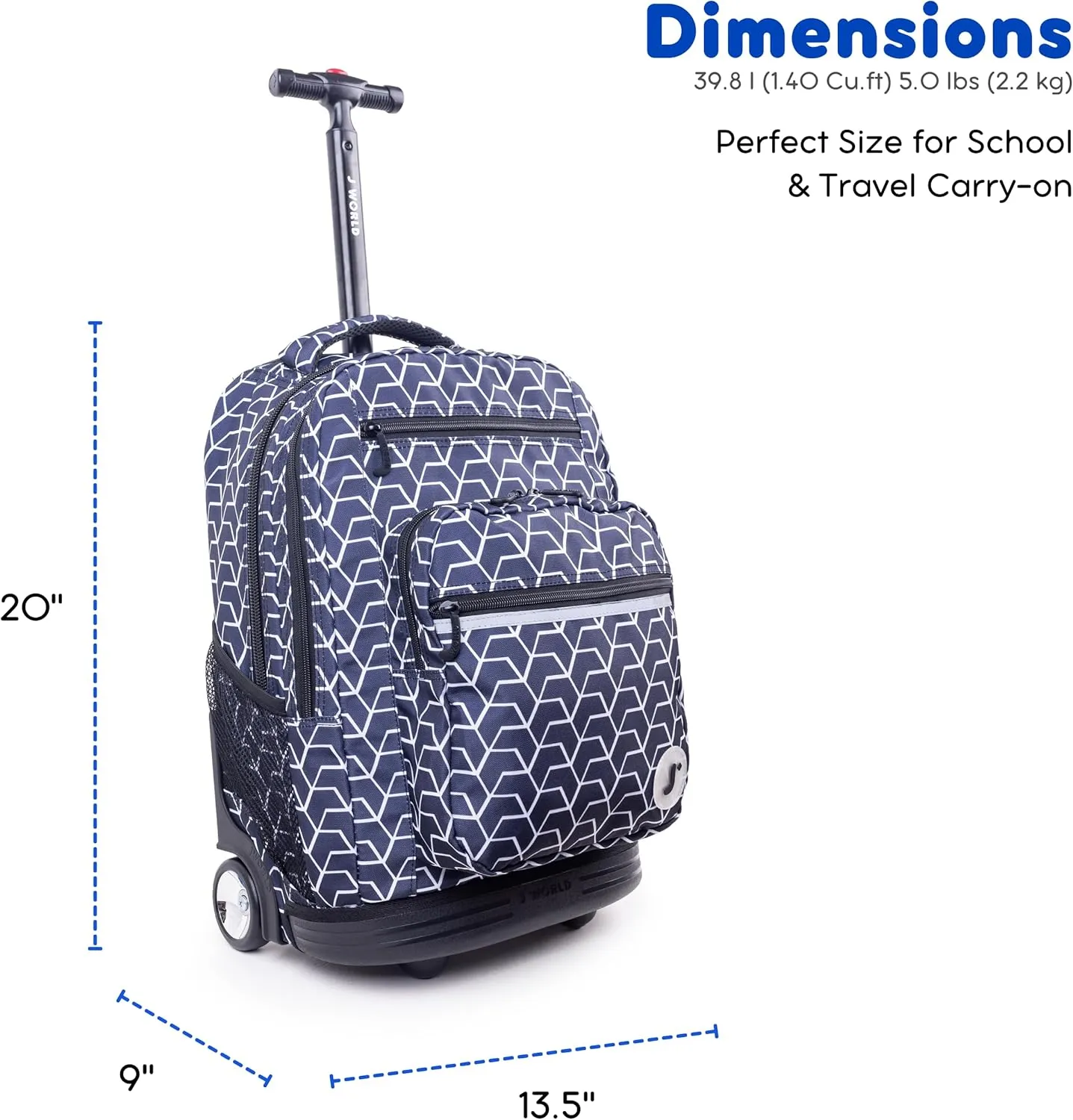 J World New York Sundance Rolling Backpack Girl Boy Roller Bookbag, Line, 20 Inch