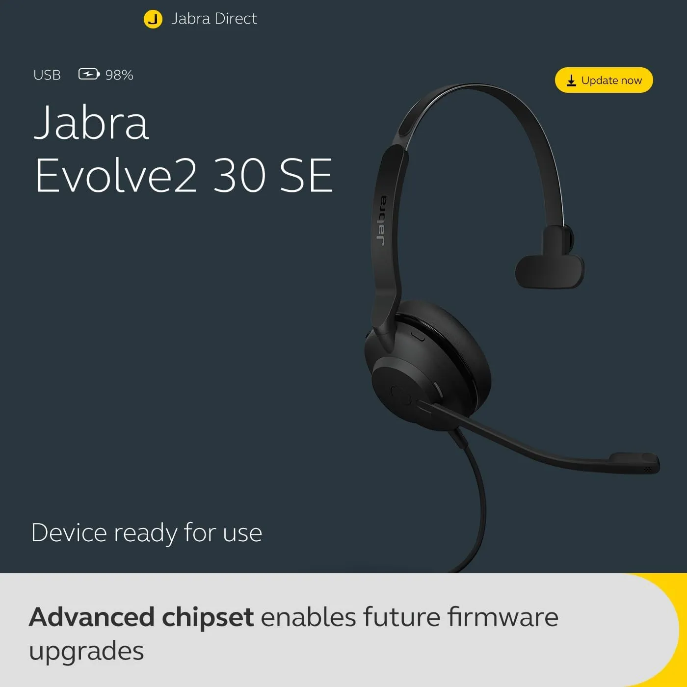Jabra Evolve2 30 SE Wired Noise-Cancelling Mono Headset with 2-Microphone Call Technology and USB-A Cable - MS Teams Certified, Works with All Other Platforms - Black