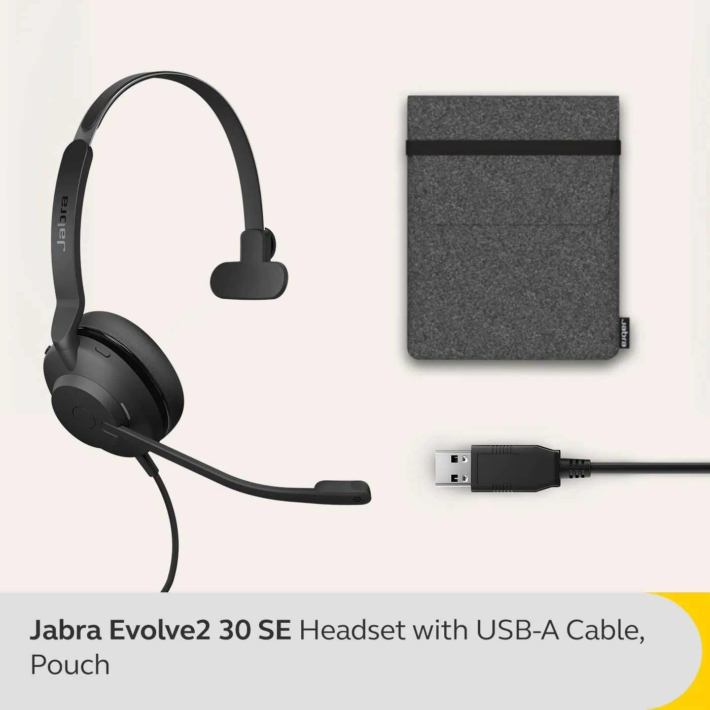 Jabra Evolve2 30 SE Wired Noise-Cancelling Mono Headset with 2-Microphone Call Technology and USB-A Cable - MS Teams Certified, Works with All Other Platforms - Black