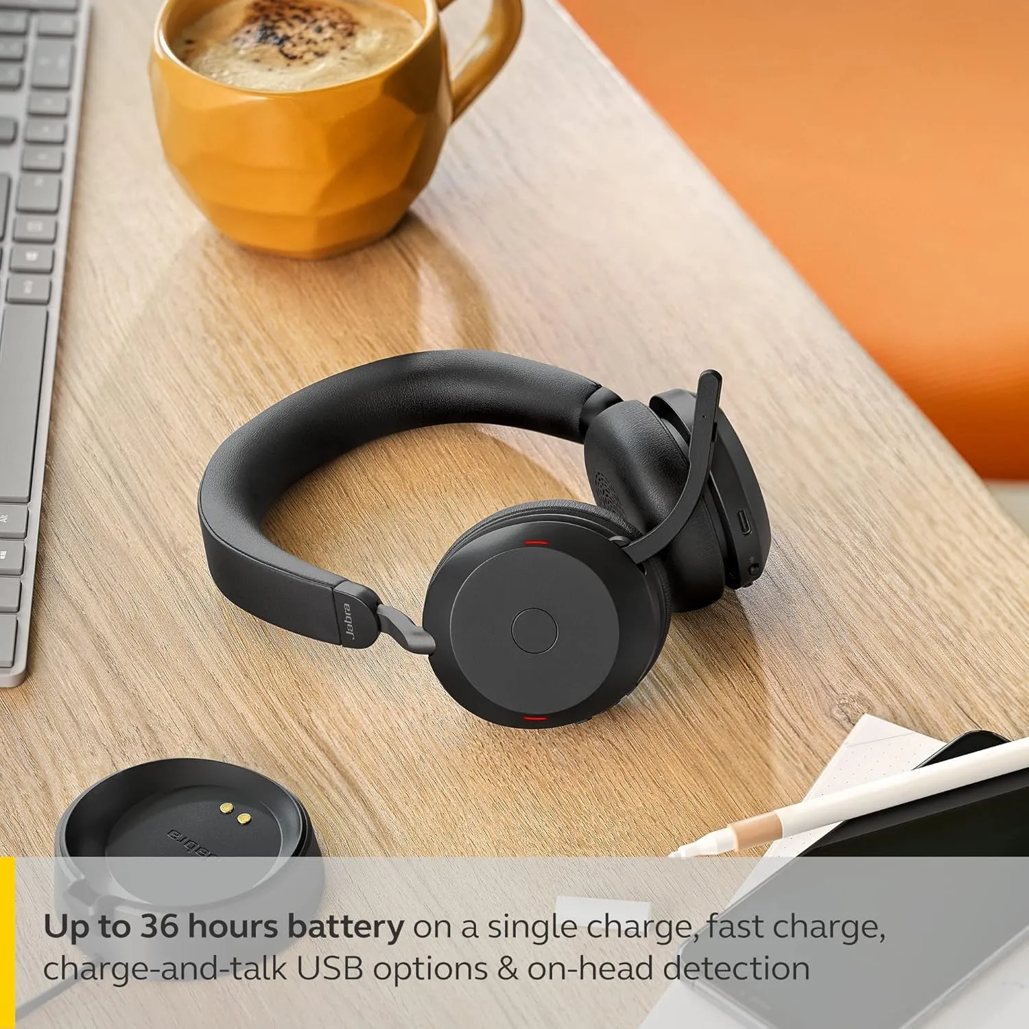 Jabra Evolve2 75 PC Wireless Headset with 8-Microphone Technology - Dual Foam Stereo Headphones with Adjustable Advanced Active Noise Cancelling, USB-A Bluetooth Adapter and UC Compatibility - Black