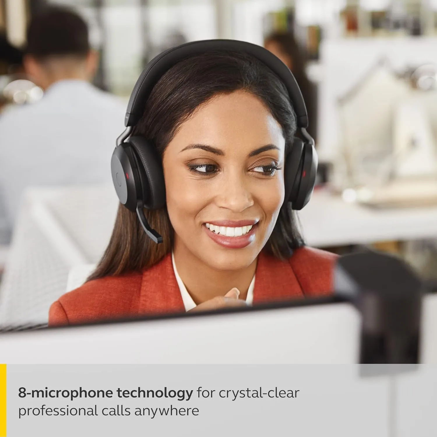 Jabra Evolve2 75 PC Wireless Headset with 8-Microphone Technology - Dual Foam Stereo Headphones with Adjustable Advanced Active Noise Cancelling, USB-A Bluetooth Adapter and UC Compatibility - Black