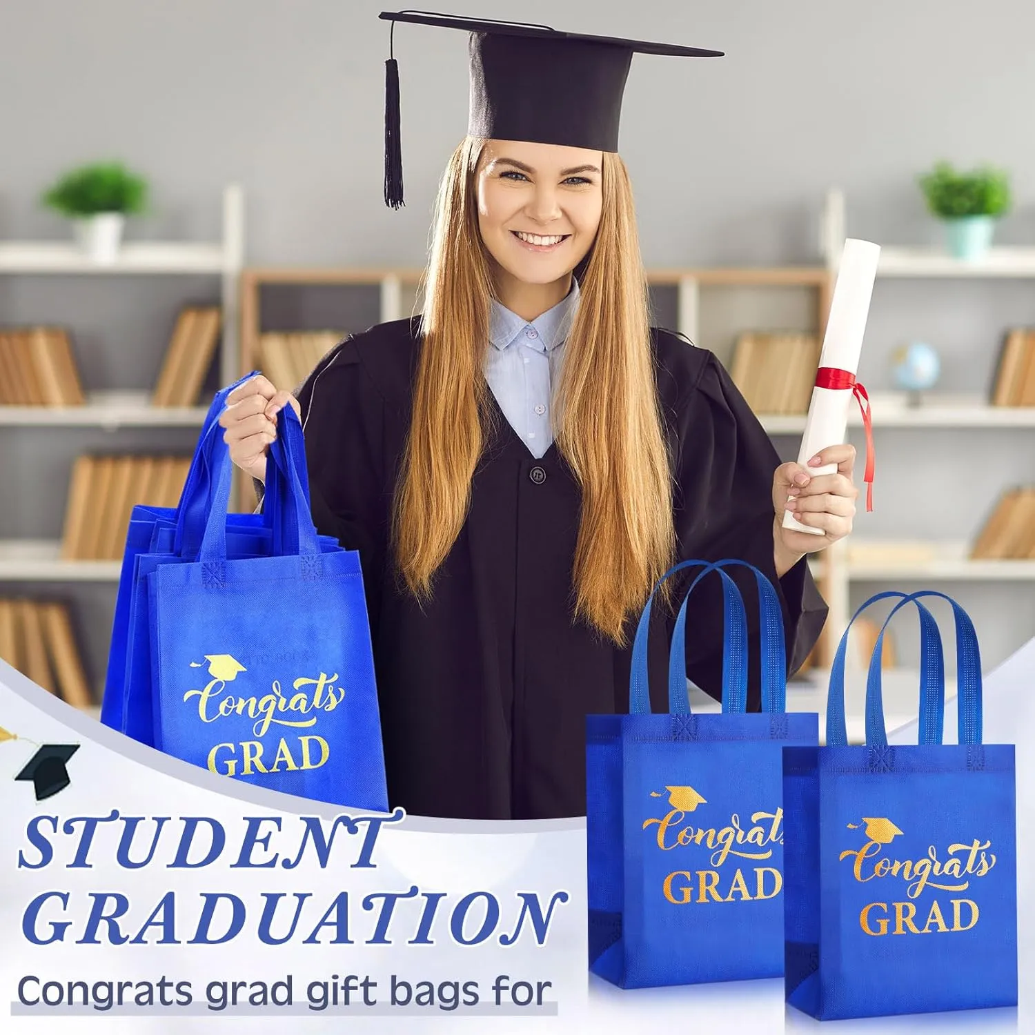 JaGely 30 Pcs Graduation Gift Bags with Handles Reusable Non Woven Congrats Grad Tote Bags Graduation Party Favor for College High School Graduate Decoration