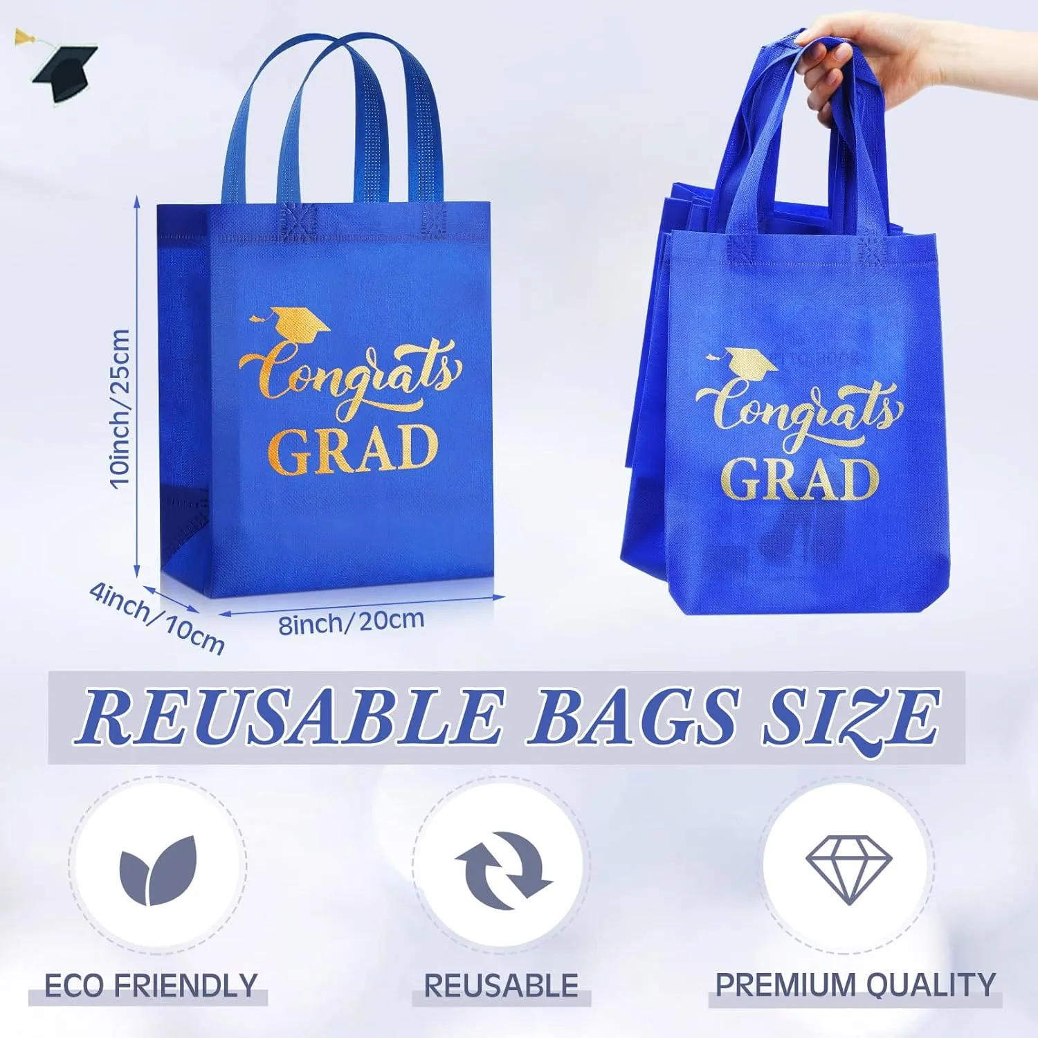 JaGely 30 Pcs Graduation Gift Bags with Handles Reusable Non Woven Congrats Grad Tote Bags Graduation Party Favor for College High School Graduate Decoration