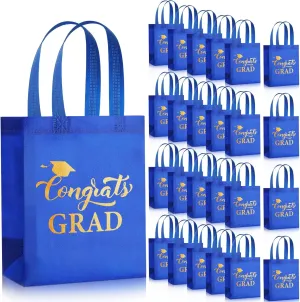 JaGely 30 Pcs Graduation Gift Bags with Handles Reusable Non Woven Congrats Grad Tote Bags Graduation Party Favor for College High School Graduate Decoration
