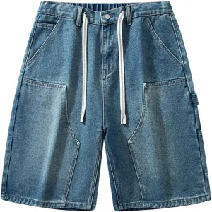 Jean Shorts Men Casual Drawstring Elastic Waist Shorts Wide Leg Plus Size Short Pants Fashion Clothes 2025 Summer