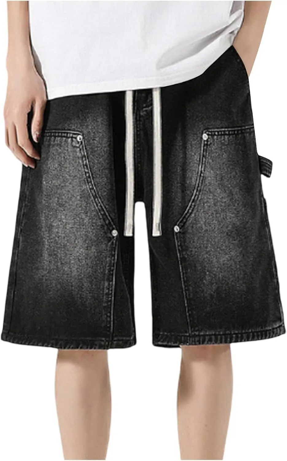 Jean Shorts Men Casual Drawstring Elastic Waist Shorts Wide Leg Plus Size Short Pants Fashion Clothes 2025 Summer