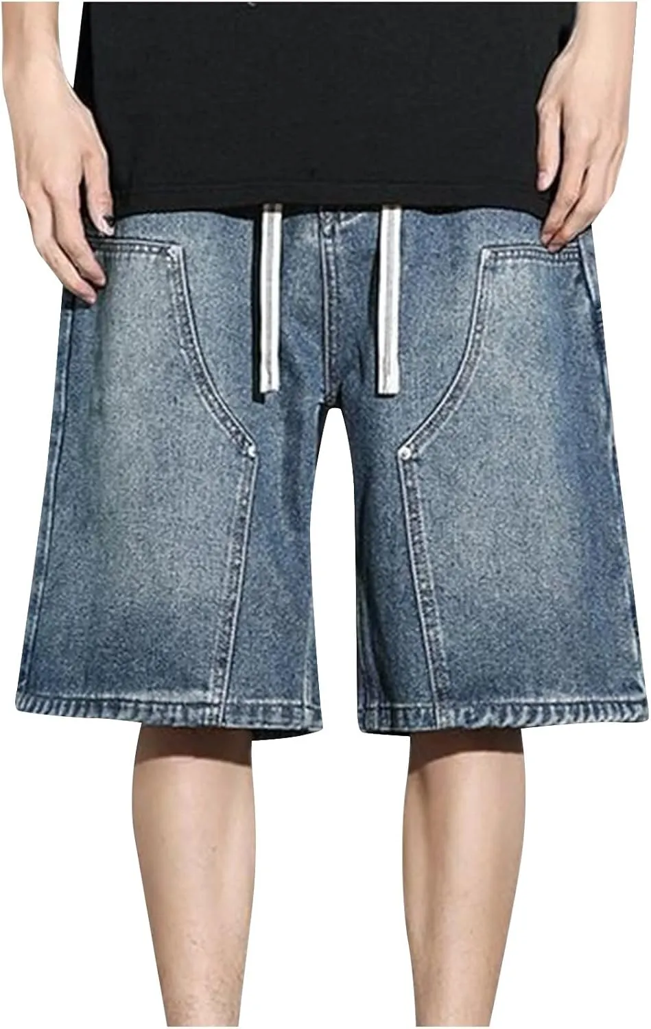 Jean Shorts Men Casual Drawstring Elastic Waist Shorts Wide Leg Plus Size Short Pants Fashion Clothes 2025 Summer