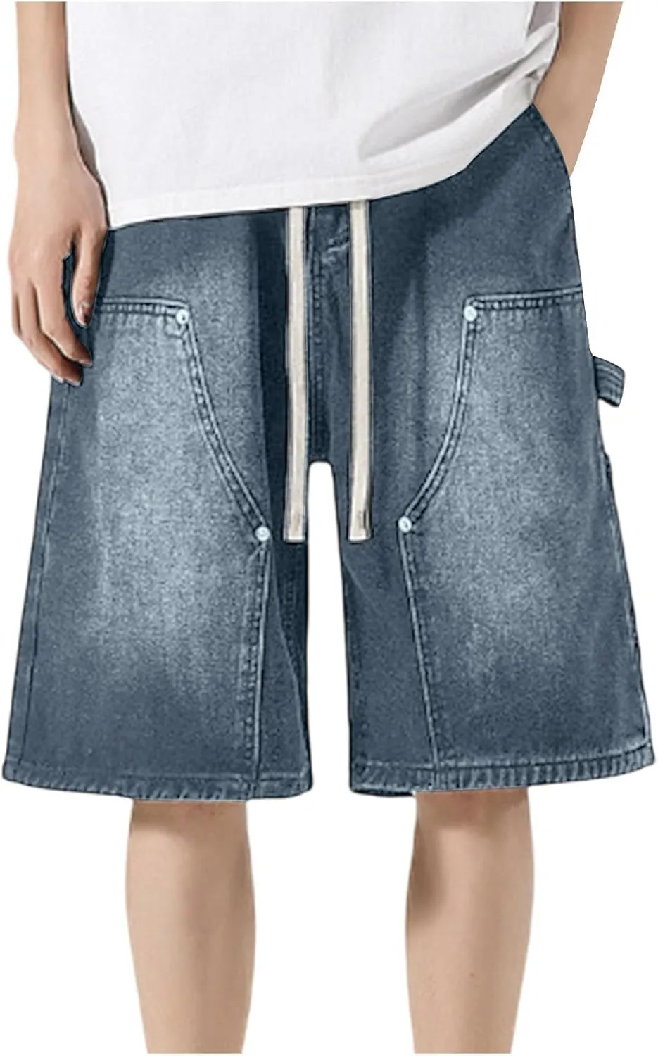 Jean Shorts Men Casual Drawstring Elastic Waist Shorts Wide Leg Plus Size Short Pants Fashion Clothes 2025 Summer