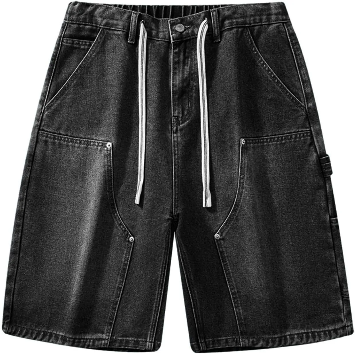 Jean Shorts Men Casual Drawstring Elastic Waist Shorts Wide Leg Plus Size Short Pants Fashion Clothes 2025 Summer