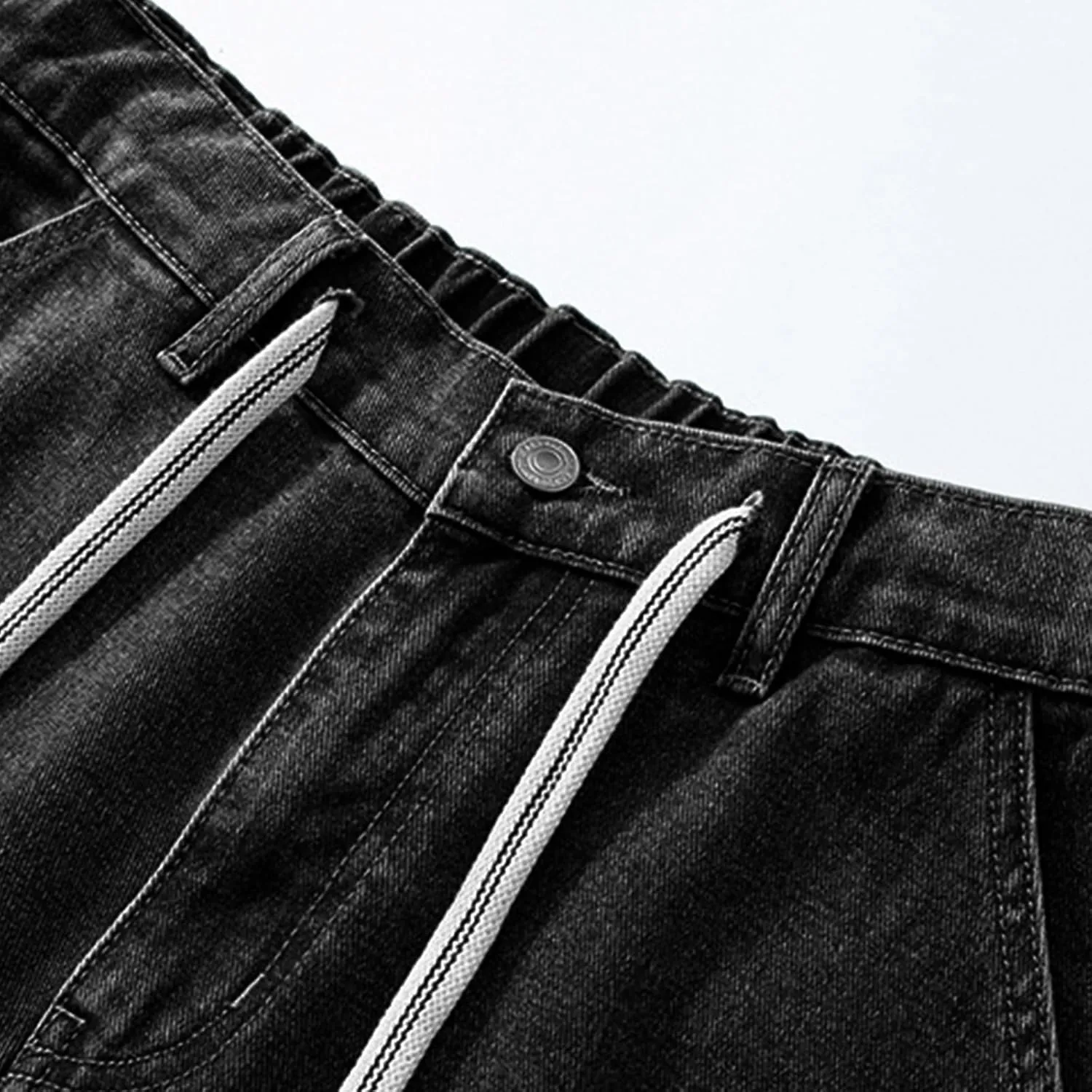 Jean Shorts Men Casual Drawstring Elastic Waist Shorts Wide Leg Plus Size Short Pants Fashion Clothes 2025 Summer